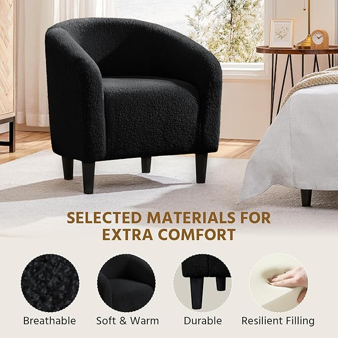 Yaheetech Armchair Set of 2, Boucle Fabric Club Chair, Furry Sherpa Elegant Siting Chair with Cozy Soft Padded for Living Room Bedroom Reception Room Office, Black