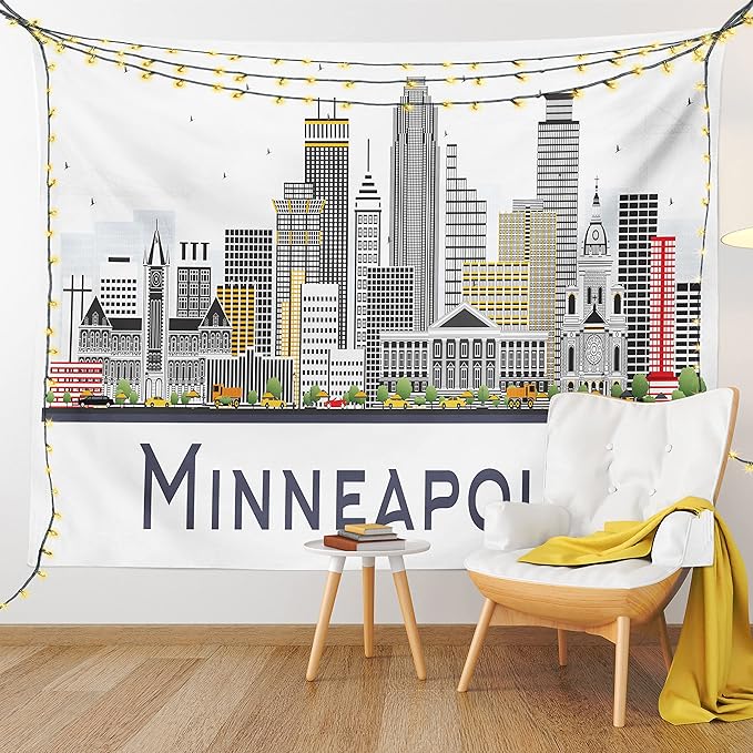 Ambesonne Minnesota Tapestry, Elevation of a Street in Minneapolis Image with High Detailed Facades, Fabric Wall Hanging Decor for Bedroom Living Room Dorm, 30" X 45", White Grey