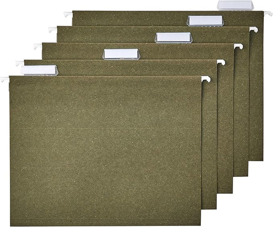 Amazon Basics Hanging File Folders for Documents, Letter Size, 1/5-Cut Adjustable Tabs, Standard Green, 50 Count