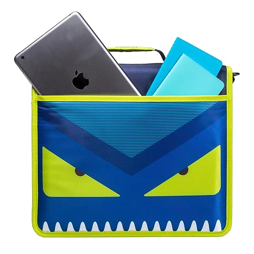 Case-it 6 Pack Z Shape Zipper Binder - Two Binders in One - Double Sided 1.5 Inch D-Ring - 500 Page Capacity - Comes with Shoulder Strap, Monster Design Z-176-ME-C-BLUR, Light Blue, Purple