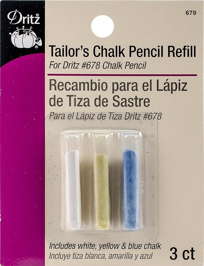 Dritz Tailor's Chalk Pencil Refill, White, Yellow & Blue, 3 Count