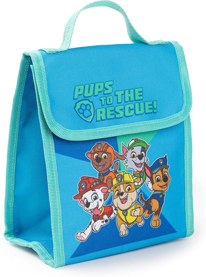 Paw Patrol Boys Backpack Set | Kids 4 Piece Blue & Green Rucksack Bundle with School Bag, Pencil Case, Lunch Bag & Water Bottle | Chase Dog Crew Graphic Complete Matching Set | Back to School Gifts