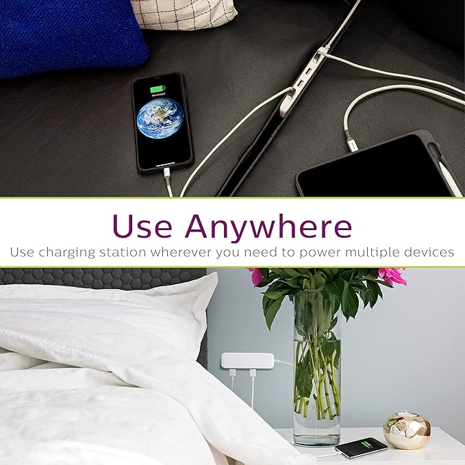 Philips 24W USB Extension Cord Power Strip Charging Station, for IPhone 11/Pro/Max/XS/XR/X/8, iPad Pro, Samsung Galaxy S10/S9/Plus, Google Pixel, USB-A, 6 ft. Braided Cord, DLK2506/27