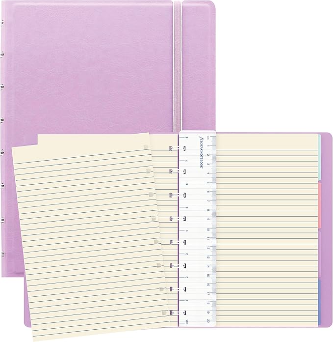 FILOFAX Refillable Pastel Notebook, A5 (8.25" x 5") Orchid - 112 Cream moveable pages - Index, pocket and page marker (B115054U)