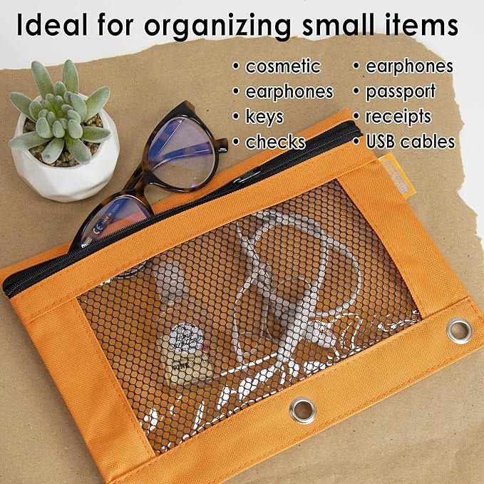 BAZIC PRODUCTS Pencil Pouch 3 Ring Binder Pouch w/Rivet Enforced Rings Holes, Pastel Color Mesh Window Zipper Pouchesr, 144-Pack
