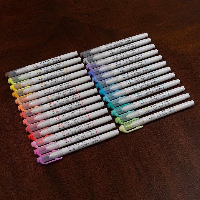 Zebra Pen, Mildliner Dual-Ended Brush Pens, 25 Assorted Colors, Soft Mild Ink, Brush and Fine Bullet Tips, No Bleed-Through Pigment Ink for Journaling, Calligraphy, Planners, Art, 25-Pack (79125)