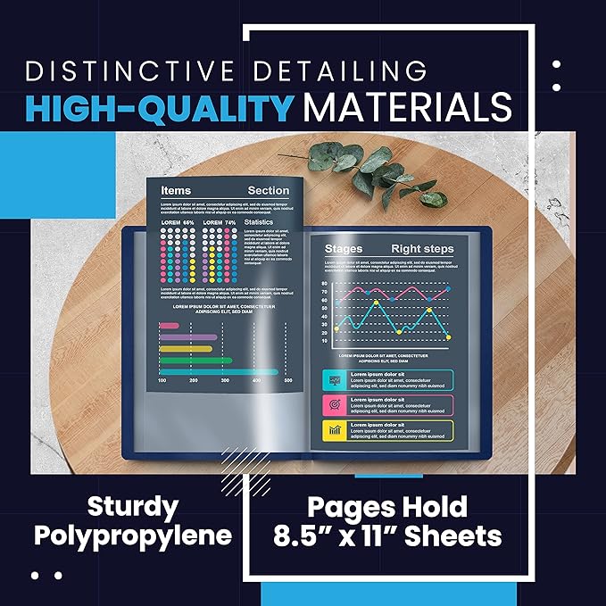 Better Office Products 12 Pocket Bound Presentation Book, Blue, Clear View Front Cover, 24 Sheet Protector Pages, 8.5" x 11" Sheets, Art Portfolio, Durable Poly Covers, Letter Size (2 Pack)