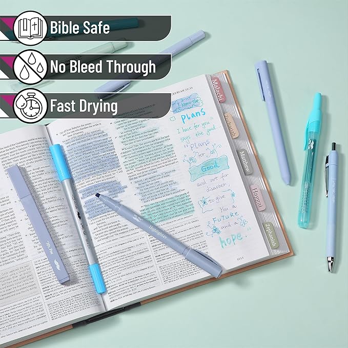 Mr. Pen- Journaling Kit, 10 Pack Blue Pens and Highlighters, Supplies Set, Markers, Bible Journaling
