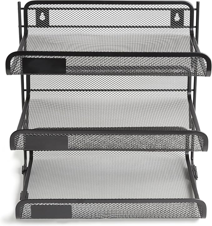TRU RED Wire Mesh File Organizer, 3‑Compartment – Vertical Desktop Sorter for Files, Folders & Mail