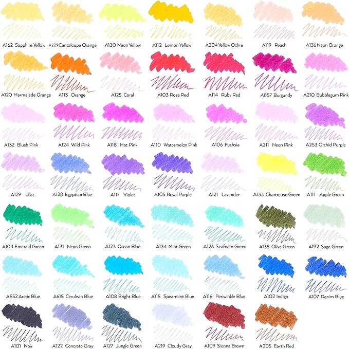 ARTEZA Dual Tip Brush Markers – Set of 48 Pens with Fine and Brush Tips, Water-Based Ink for Coloring, Sketching, Lettering & Journaling