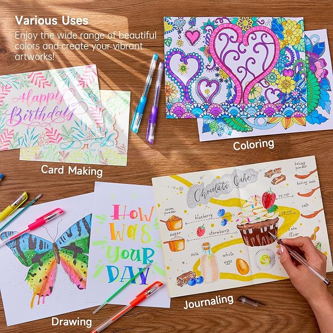 Shuttle Art Gel Pens, 32 Colors Gel Pen Set with Coloring Book for Adults Coloring Books Drawing Doodling Crafts Scrapbooking Journaling (Pack of 2)