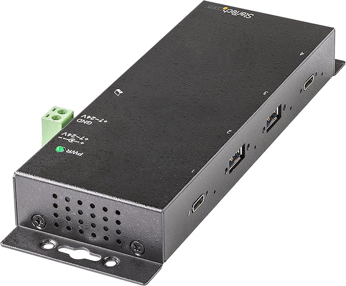 StarTech.com 4 Port USB C Hub 10Gbps - Metal Industrial USB-C Hub - 2X USB-C & 2X USB-A - ESD Surge Protection - USB-C or USB-A Host - Self-Powered Mountable USB 3.2 Gen 2 Type-C Hub, TAA