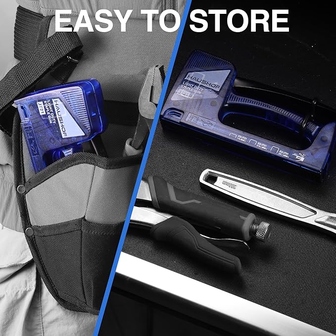 HAUSHOF Light Duty Staple Gun, Upholstery Staple Gun with 800PCS JT21 Staples and Stapler Remover, Fits JT21 Staple of 1/4'', 5/16'' & 3/8'', Used for Wood, Classroom, Crafts, DIY (Blue Transparent)