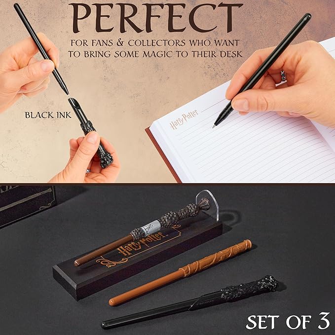 Harry Potter 3 Levitating Wand Pens Set with Magnetic Stand, Collectible Wands, Cool Desk Decor for Office School Uni, Gifts for Kids and Adults (Multi 3 Pcs)