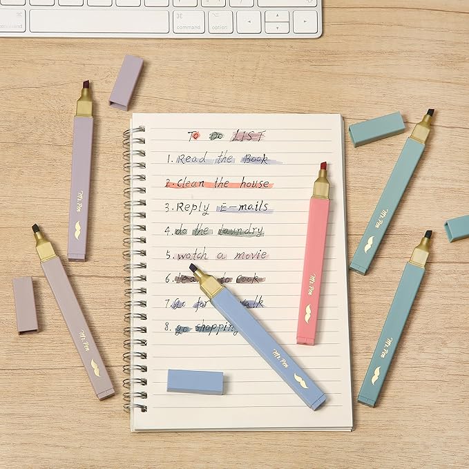 Mr. Pen- Aesthetic Highlighters, 6 pcs, Chisel Tip with Gold Trims, Morandi Colors, Cute Assorted Colors, Bible Highlighters No Bleed