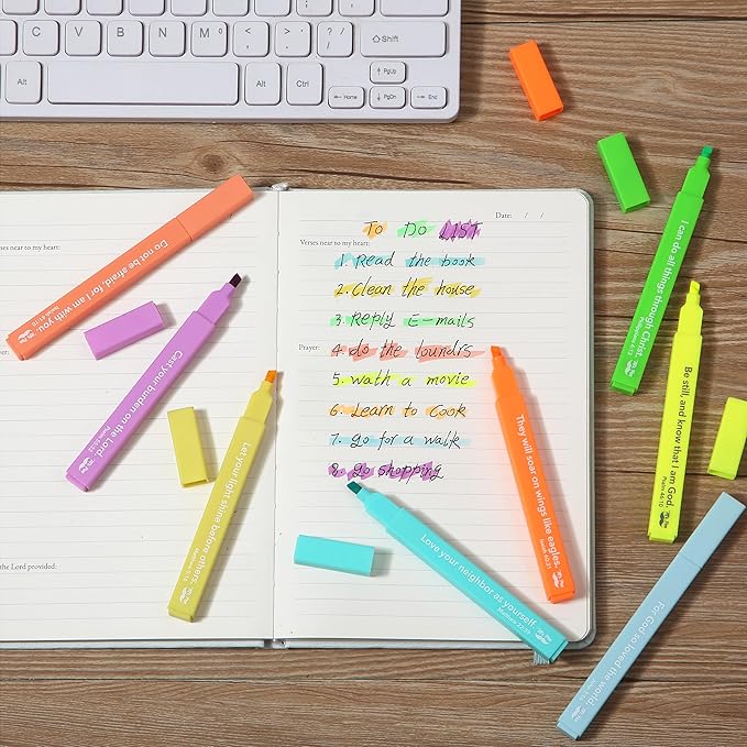 Mr. Pen- Bible Highlighters with Bible Verses, 8 Pack, Tropical Colors, Aesthetic Highlighters, Markers No Bleed Through
