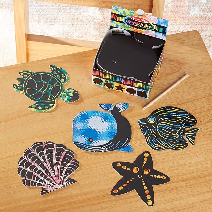 Melissa & Doug Scratch Art Ocean Mini Notes (125) with Wooden Stylus - Color Scratch Art Mini Notes, Party Favors, Stocking Stuffers, Arts and Crafts for Kids