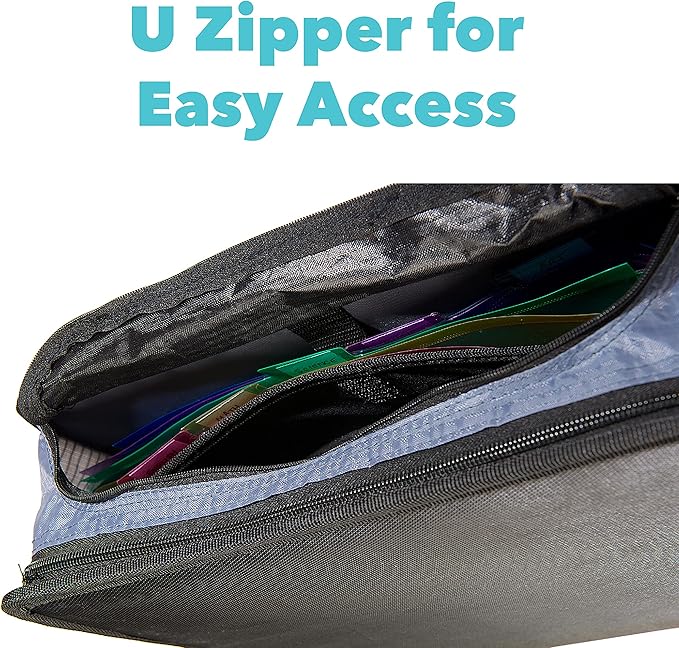 Case-it Mighty Zip Tab School Zipper Binder | 3-Inch O-Rings, 600-Sheet Capacity, 5-Subject Expanding File Folder, Multiple Pockets & Storage Organizer, Shoulder Strap | D-146 Purple