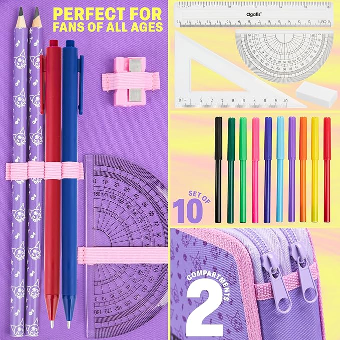 Hello Kitty Sanrio Pencil Case Kids Colored Pencils Markers Kawaii Kuromi Stationery Gifts for Kids (Multi Kuromi)