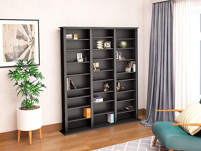 Prepac Barrister 3 Column 63.75" Media Storage, Wood Multimedia Storage Unit with 27 Adjustable Shelves, Modern Multimedia Cabinet with Removable Shelves for Books, Medias and Collectibles, Espresso