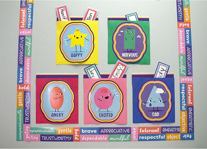 Carson Dellosa Pre-Punched We Stick Together 46-Piece Emotions Check-in Bulletin Board Set, Calming Corner Accents, Feelings Chart, Mood Board and More, Calm Down Corner, SEL Classroom Décor