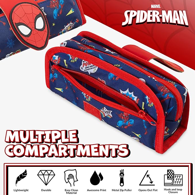 Marvel Spiderman Pencil Case with Cute Detachable Zipper Pouch including Ball Point Pen Pencil Eraser Ruler and Fun Colored Pencils Stationery Gifts for Kids