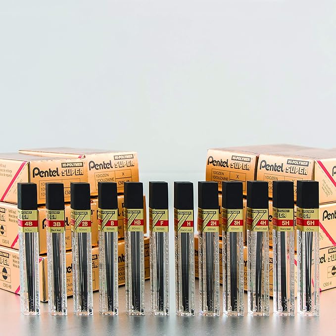 Pentel Super Hi-Polymer Refill, 0.5mm, Fine, F, 144 Pieces of Lead (C505-F)