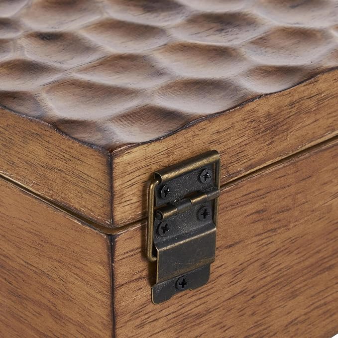 Deco 79 Wood Geometric Decorative Box Textured Concave Honeycomb Storage Decorative Keepsake Boxes with Black Knobs, Set of 2 Storage Boxes 10", 8"W, Brown