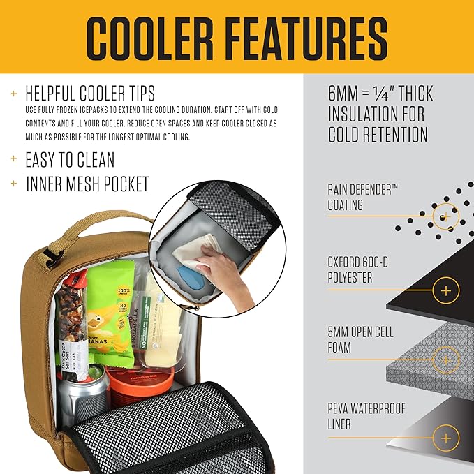 Carhartt Insulated Lunch Cooler For Men and Women, Fully Insulated Lunch Pale for Everyday Use, Industry Red
