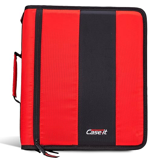 Case-it Classic Zipper Binder | 2-Inch O-Rings, 350 Sheet Capacity, Multiple Storage Pockets & Shoulder Strap | School & Office Organizer | D-251 Fire Engine Red