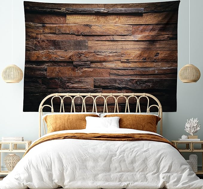 Ambesonne Chocolate Tapestry, Rough Dark Timber Texture Image Rustic Country Theme Hardwood Carpentry, Fabric Wall Hanging Decor for Bedroom Living Room Dorm, 45" X 30", Brown Dark Brown