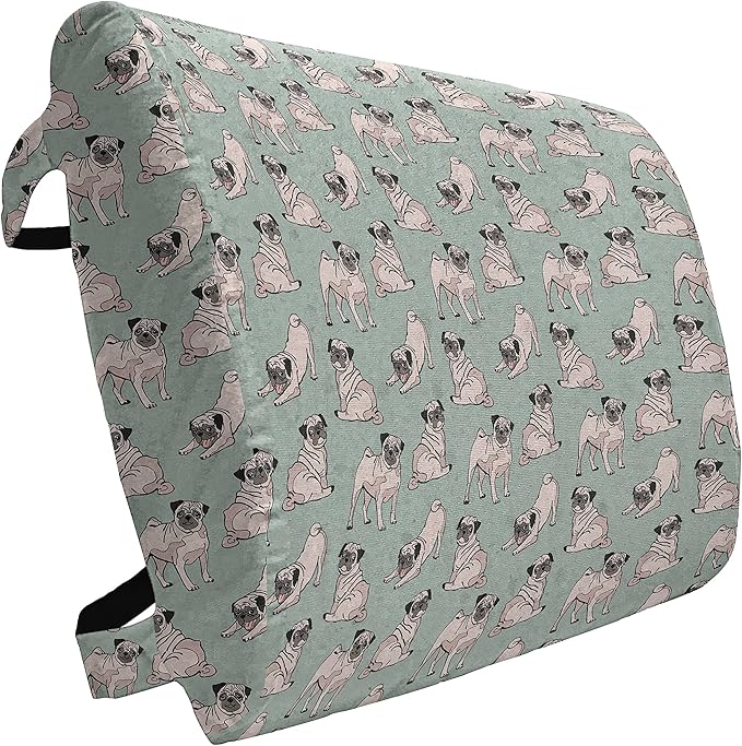 Ambesonne Pug Lumbar Back Support Pillow, Dogs Various States Sitting Standing Stretching Cartoon Style Pet Drawing, High Density Foam for Office Chairs Car Seats, 14" x 13", Turquoise