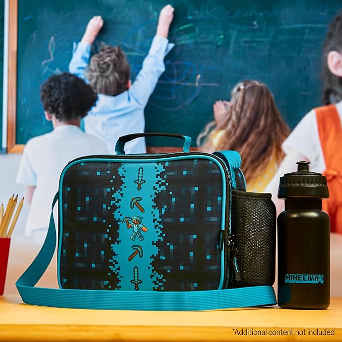 Minecraft Insulated Lunch Bag for Kids Creeper Lunchbox for Boys School Supplies Food Carrier Snacks Picnic Beach Days Travel Gamer Gifts for Kids (Blue/Black)