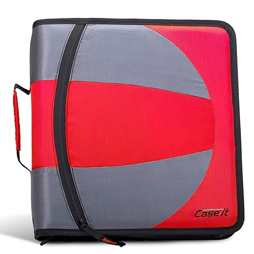 Case-it The Dual 2-in-1 Zipper Binder | Two 1.5-Inch D-Rings, 600 Sheet Capacity, Pencil Pouch & Multiple Pockets | School & Office Organizer with Shoulder Strap | Dual-101 Fire Engine Red