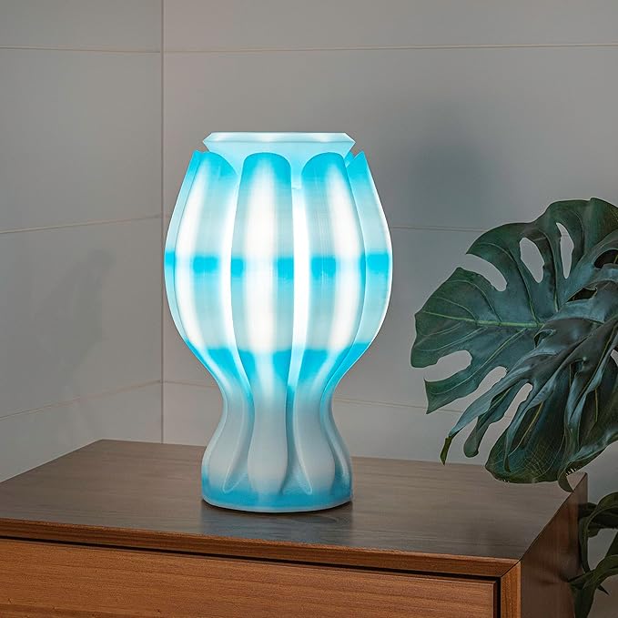 JONATHAN Y 13" Blue/White Flower 3D Printed Table Lamp, Dimmable LED Bedside Lamp for Bedroom, Coastal Tropical Nightstand Light, Modern Bohemian Desk Lamp for Living Room USA1005A