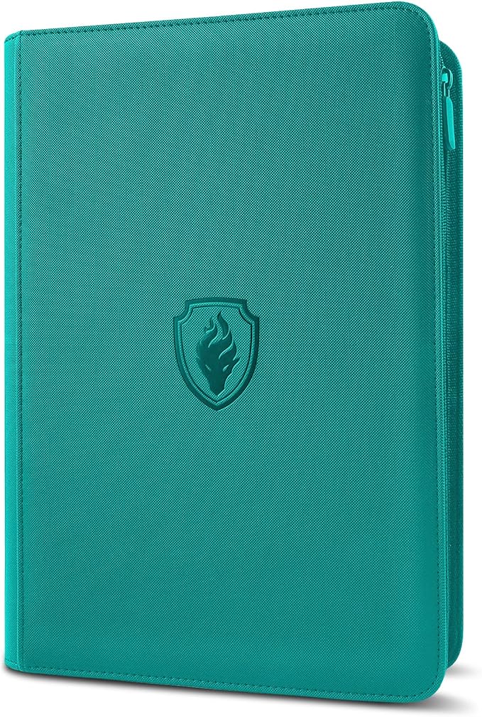 Premium Zip Card Binder, Fabmaker 9 Pocket Trading Card Binder, PU Cover Zipper Card Collection Album, Sturdy 360 Side-Loading Card Folder Holder for Game & Sports Cards, Turquoise