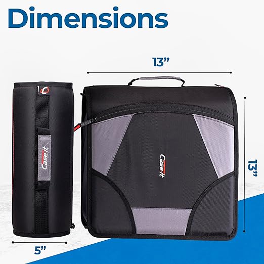Case-it King Sized Zip Tab School Zipper Binder | 4-Inch D-Rings, 800 Sheet Capacity, 5-Subject Expanding File Folder, Multiple Pockets & Storage Organizer, Shoulder Strap | D-186 Jet Black