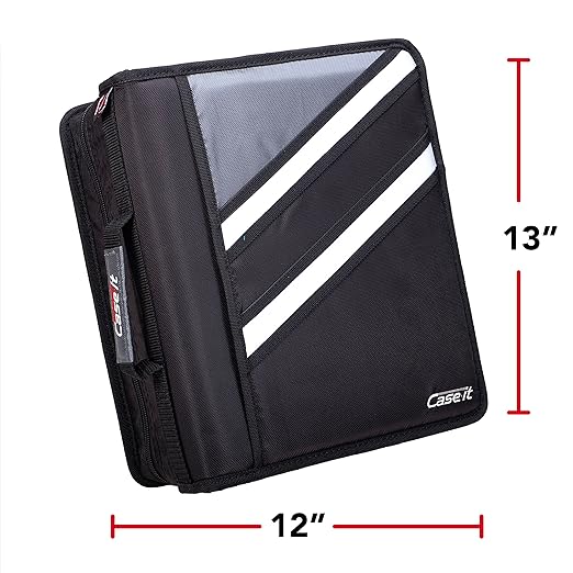 Case-it The Z Shape Zipper Binder - Two Binders in One - Double Sided 1.5 Inch D-Ring - Multiple Pockets - 500 Page Capacity - Comes with Shoulder Strap, Jet Black Z-176