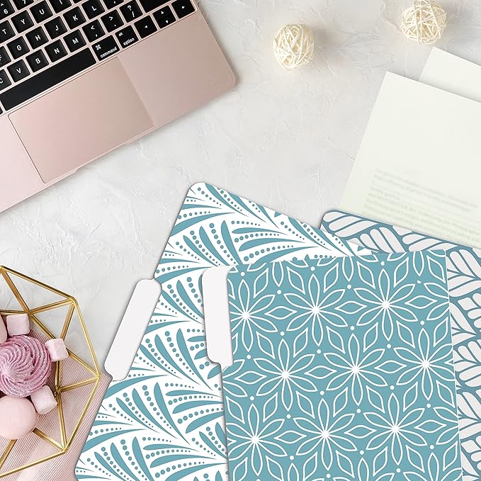 Better Office Products Decorative File Folders, 12 Pack, 6 Unique Designs, Heavyweight, Letter Size (9.5 x 11.5) with 1/3 Cut Tab, Soft Hue Floral Designs, Fashion Folders