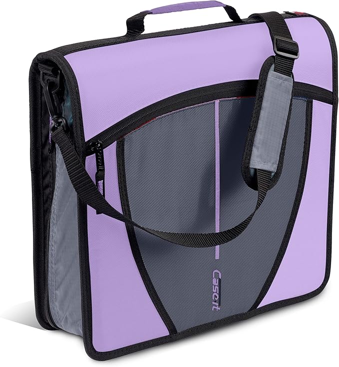 Case-it Mighty Zip Tab School Zipper Binder | 3-Inch O-Rings, 600-Sheet Capacity, 5-Subject Expanding File Folder, Multiple Pockets & Storage Organizer, Shoulder Strap | D-146 Lavender