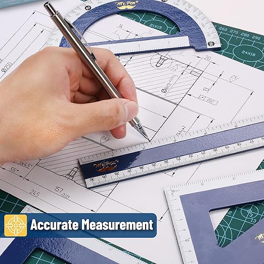 Mr. Pen- Wooden Geometry Set, 4 Pack, Triangle Ruler Set Square, Protractor Set, Protractors, Drafting Triangle, Drafting Tools & Drafting Kits, Geometry Kit, Drawing Tools