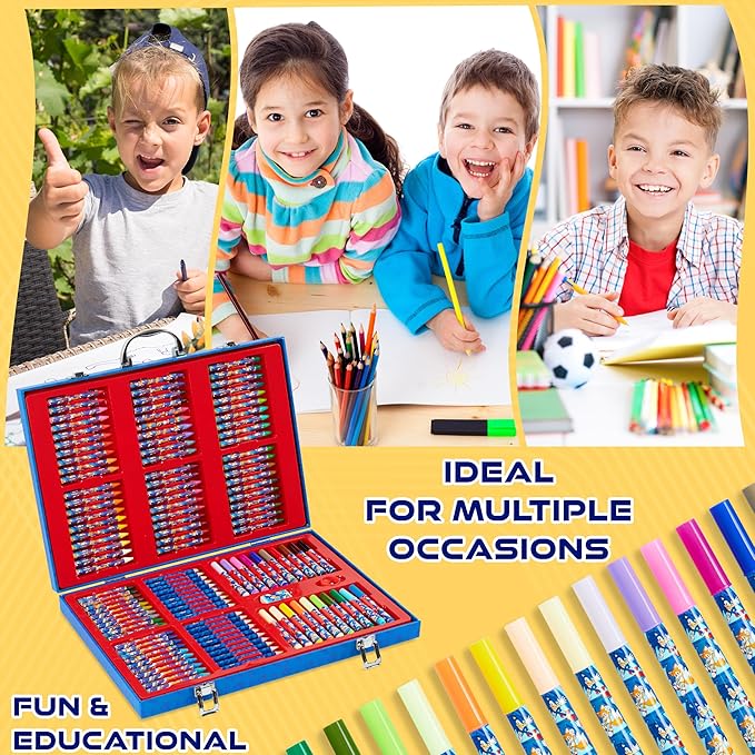 Sonic The Hedgehog Colored Pencils Art Supplies 130+ pcs Drawing Kit School Supplies Girls Drawing Pencils Art Kit Travel Case with Crayons Arts and Crafts for Kids 4-12