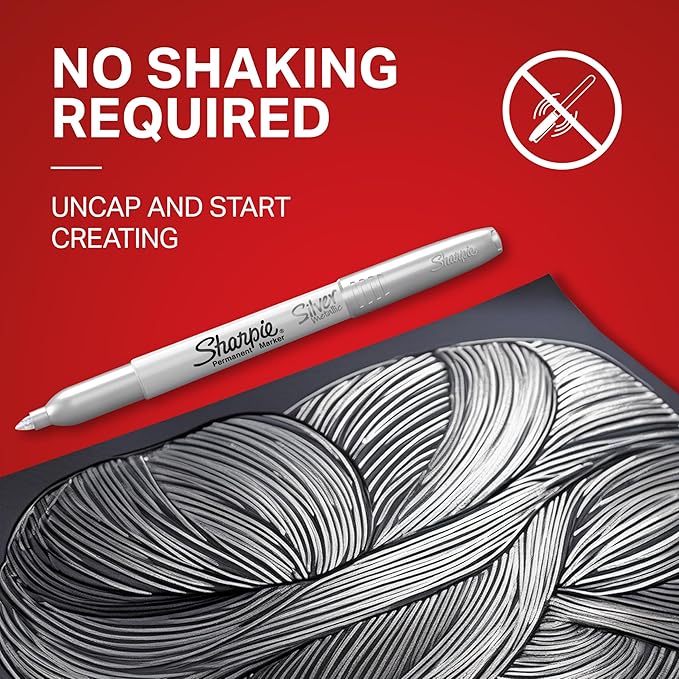 Sharpie Metallic Permanent Markers, Fine Point, Silver, 2 Count - For Black Paper or Dark Surfaces, Arts & Crafts, Posters
