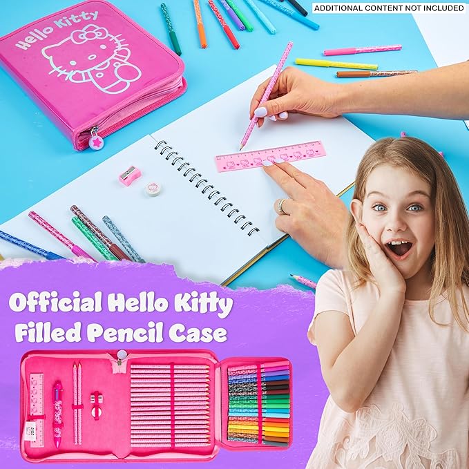 Hello Kitty Sanrio Pencil Case Kids Colored Pencils Markers Kawaii Kuromi Stationery Gifts for Kids (Pink Hello Kitty)
