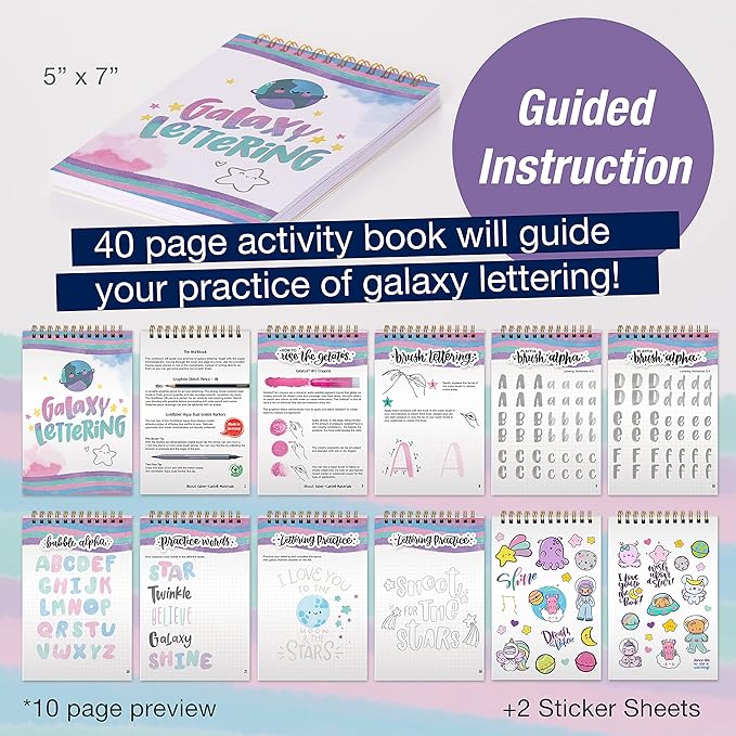 Faber-Castell Galaxy Lettering - Hand Lettering Kit for Teens and Adult Beginners, DIY Kit with 40 Page Activity Book and Art Supplies