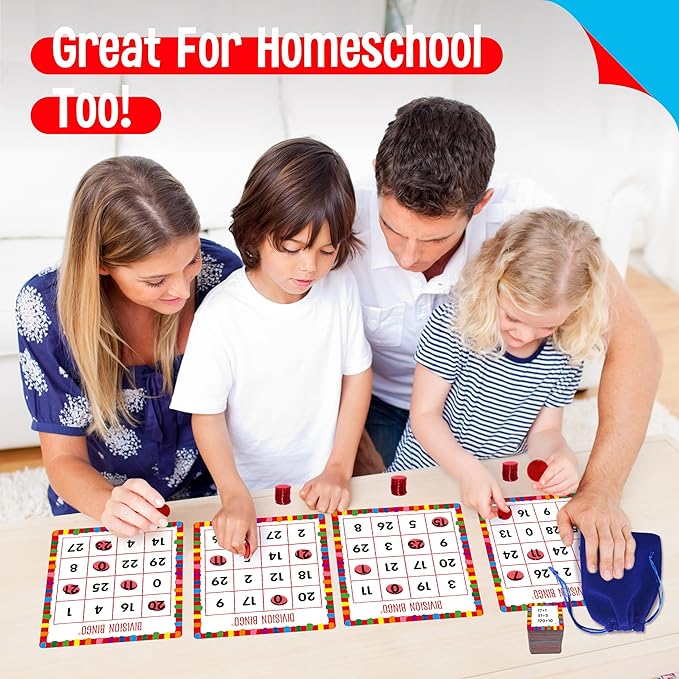 SpriteGru Multiplication & Division Bingo Game, 360 Math Problems, 2 Educational Math Board Game for Kindergarten and Preschool Kids, Perfect for Classroom & at Home