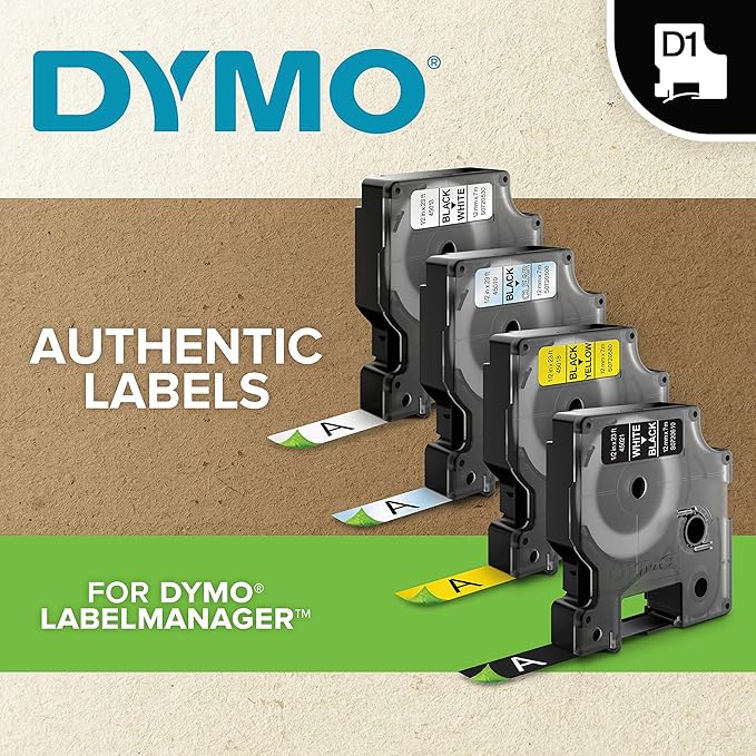 DYMO Standard D1 43610 Labeling Tape (Black Print on Clear Tape, 1/4'' W x 23' L, 1 Cartridge), DYMO Authentic