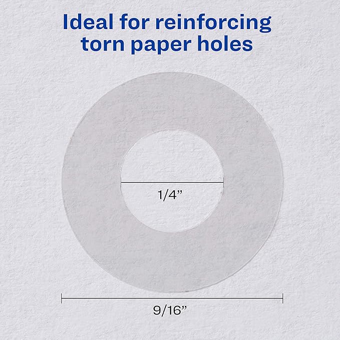 Avery Self-Adhesive Hole Reinforcement Stickers,1/4" Diameter Hole Punch Reinforcement Labels,Clear,Non-Printable,200 Labels (5721),(Pack of 2)