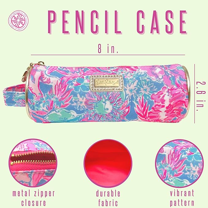 Lilly Pulitzer Pink Pencil Pouch Holder, Cute Travel Bag/Case with Carrying Handle and Zip Close, Viva La Lilly