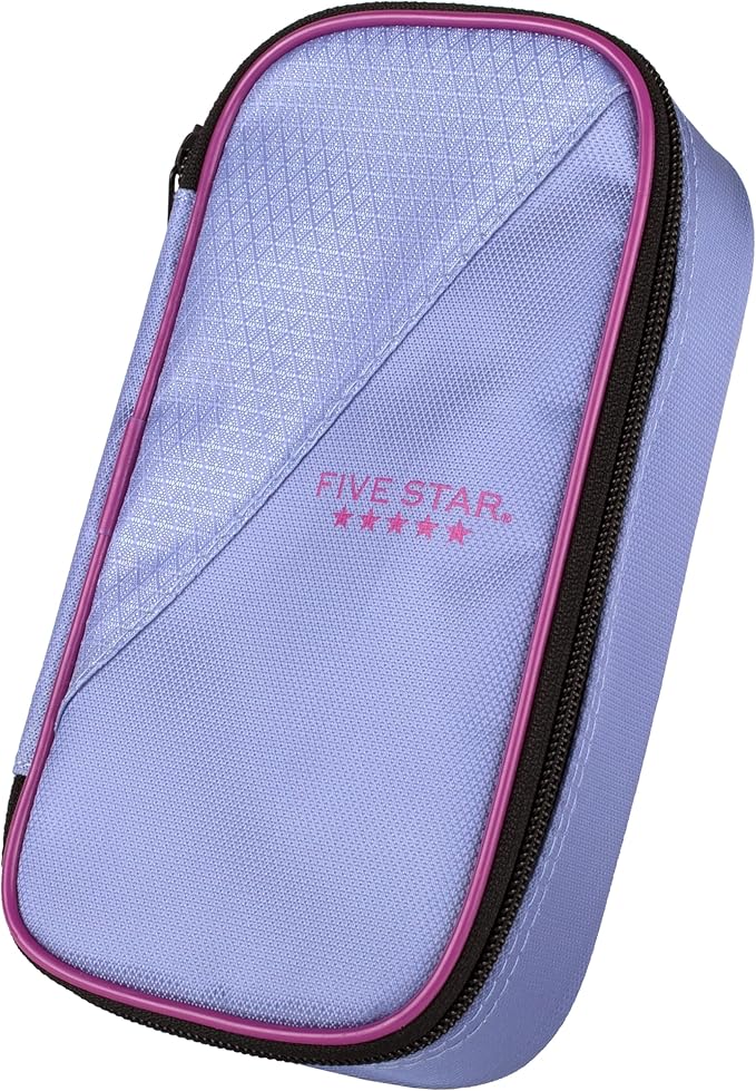 Five Star Pencil Pouch, Pen Case, High-Capacity Zipper Pouch, Storage Organizer for School Supplies Earbuds Chargers Cables Makeup, Lilac/Berry (500211F-ECM)